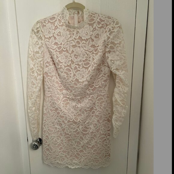 BHLDN Long-Sleeve Mock-Neck Lace Stretch Satin Mini Dress - Anthropologie - S - Picture 2 of 3